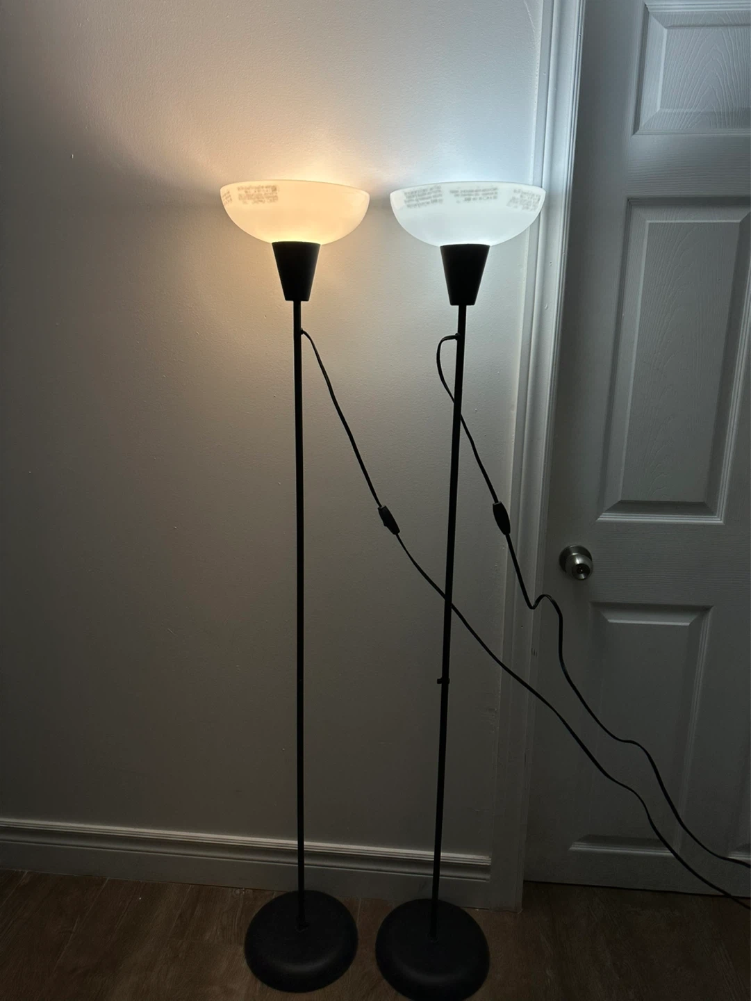 Pair of Black Floor Lamps with White Shades - photo 2