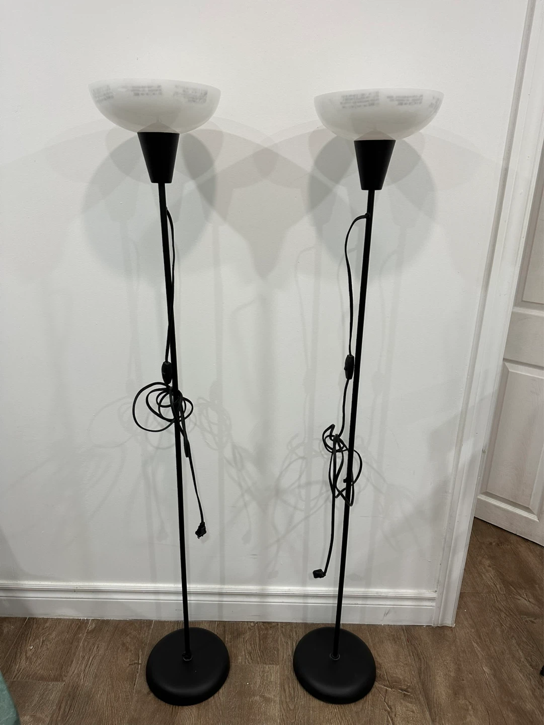 Pair of Black Floor Lamps with White Shades