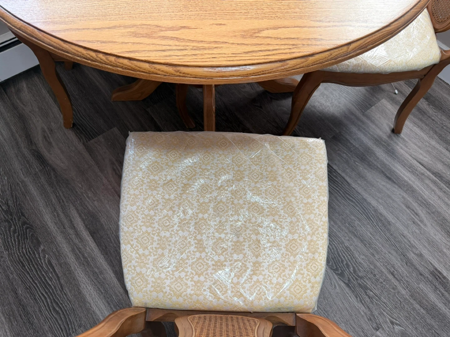 Round Wood Dining Table and 4 Cane Back Chairs Set - photo 2