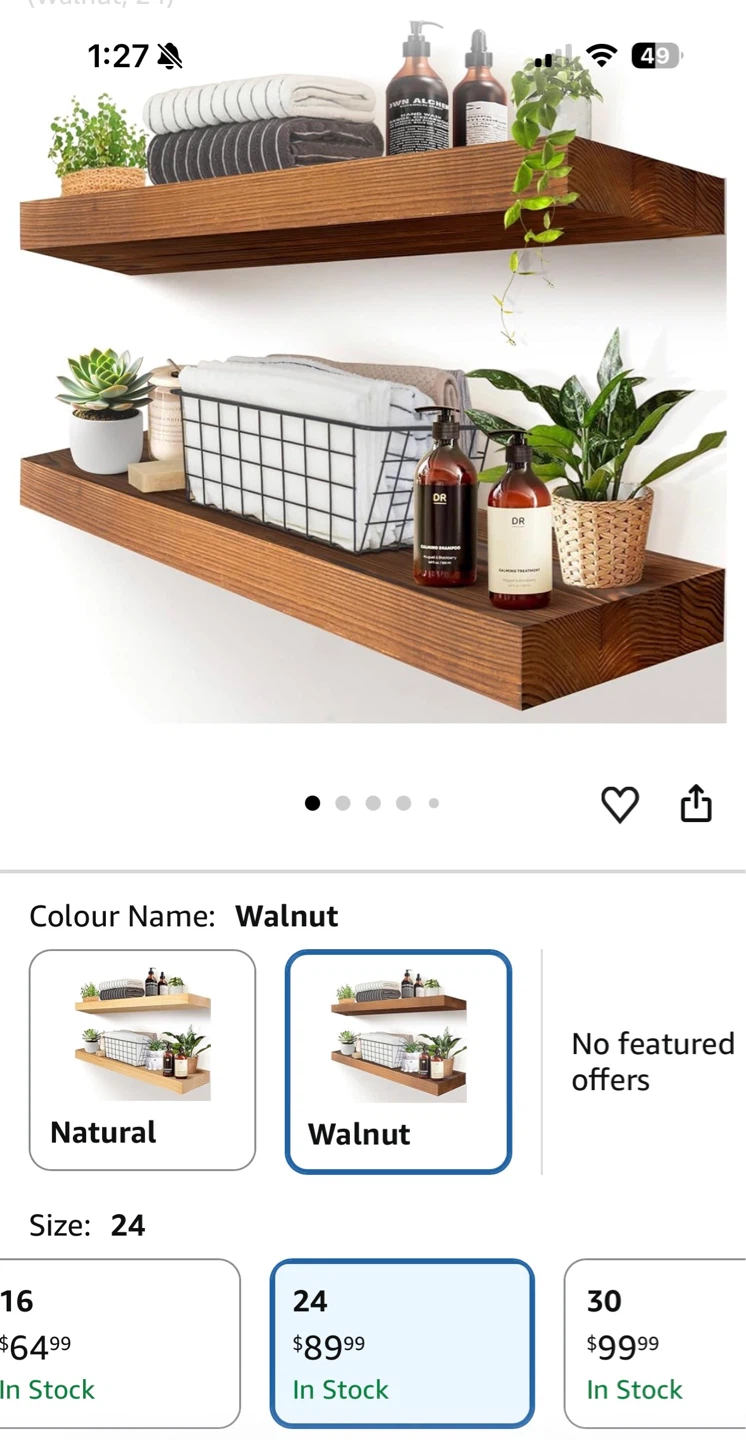 SenlanMot 2 Pack Solid Wood Floating Shelves - 24 Inch Walnut - photo 2
