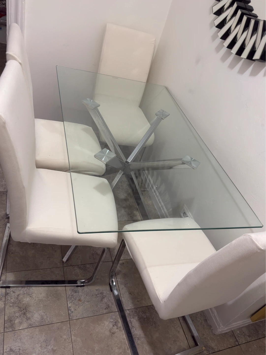 Glass Dining Table with 4 White Chairs - photo 2
