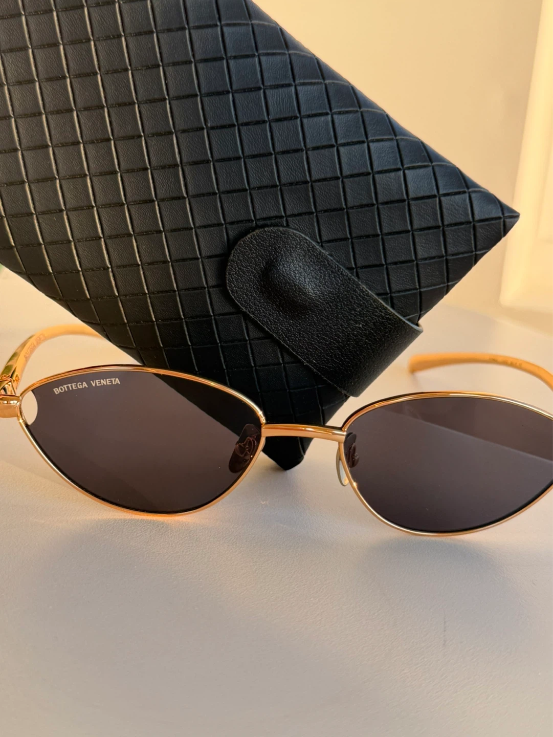 Gold Oval Sunglasses with Case
