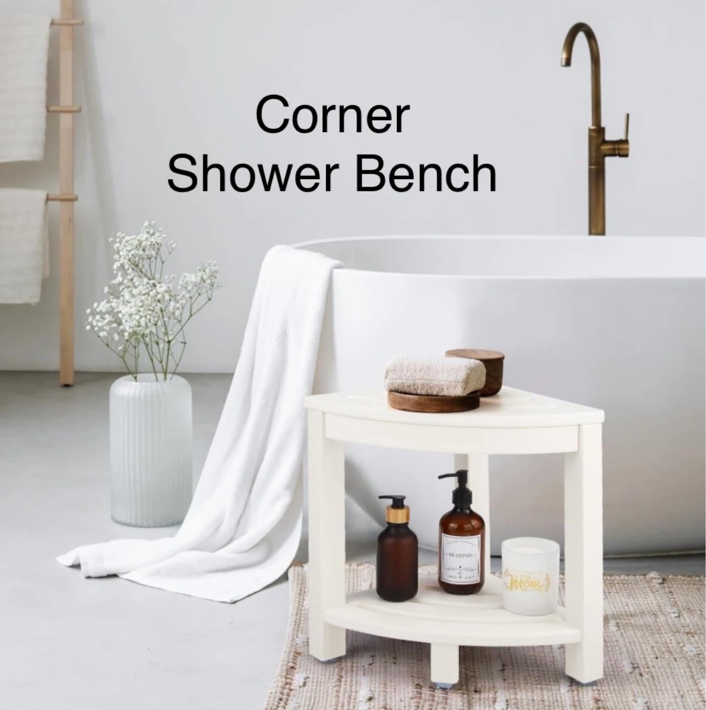 New HDPE Corner Shower Bench Stool White