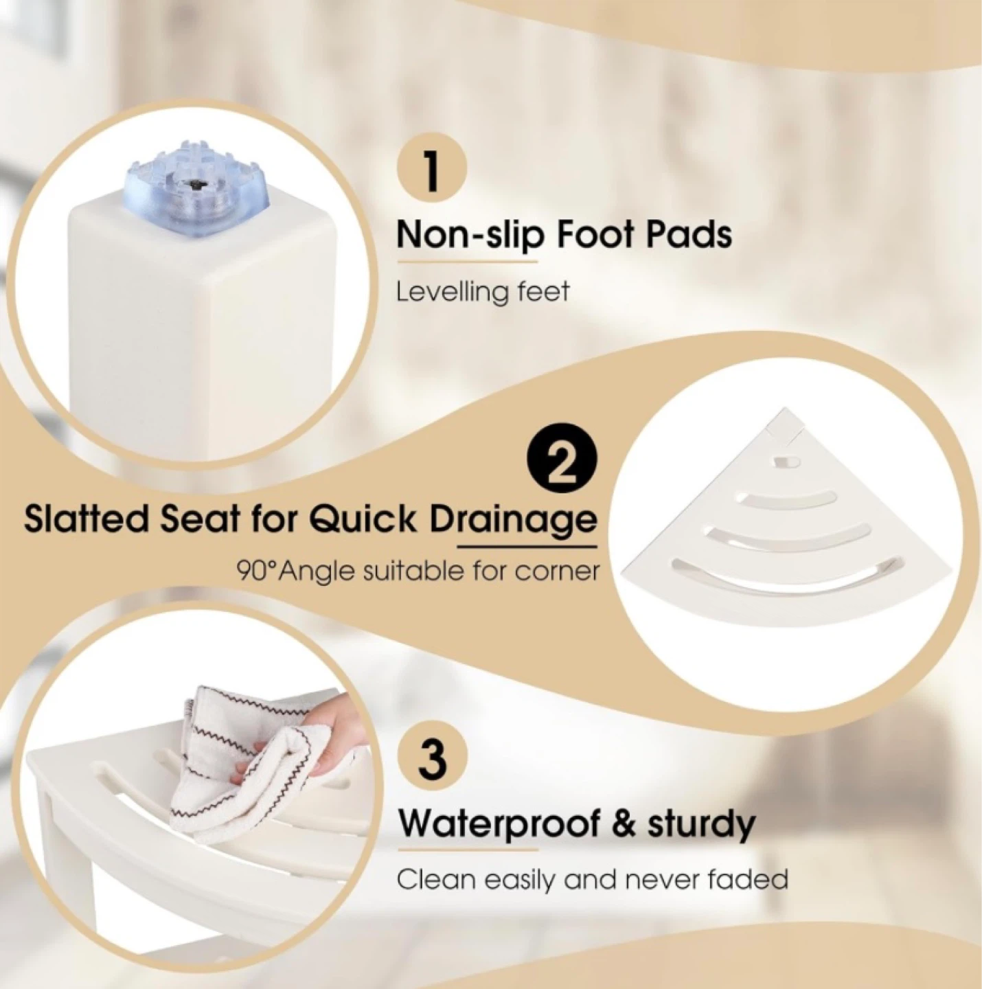 New HDPE Corner Shower Bench Stool White - photo 3