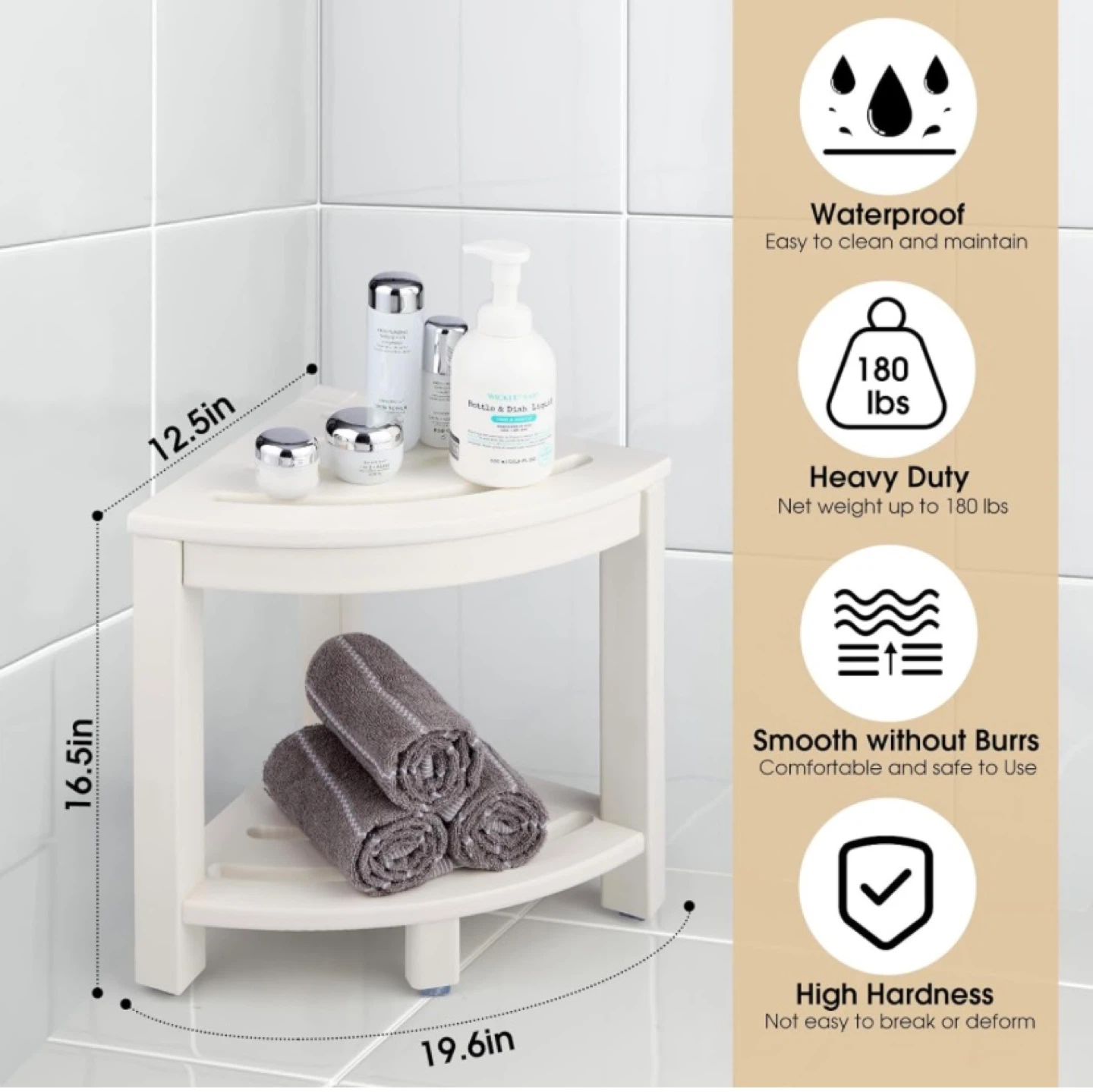 New HDPE Corner Shower Bench Stool White - photo 2