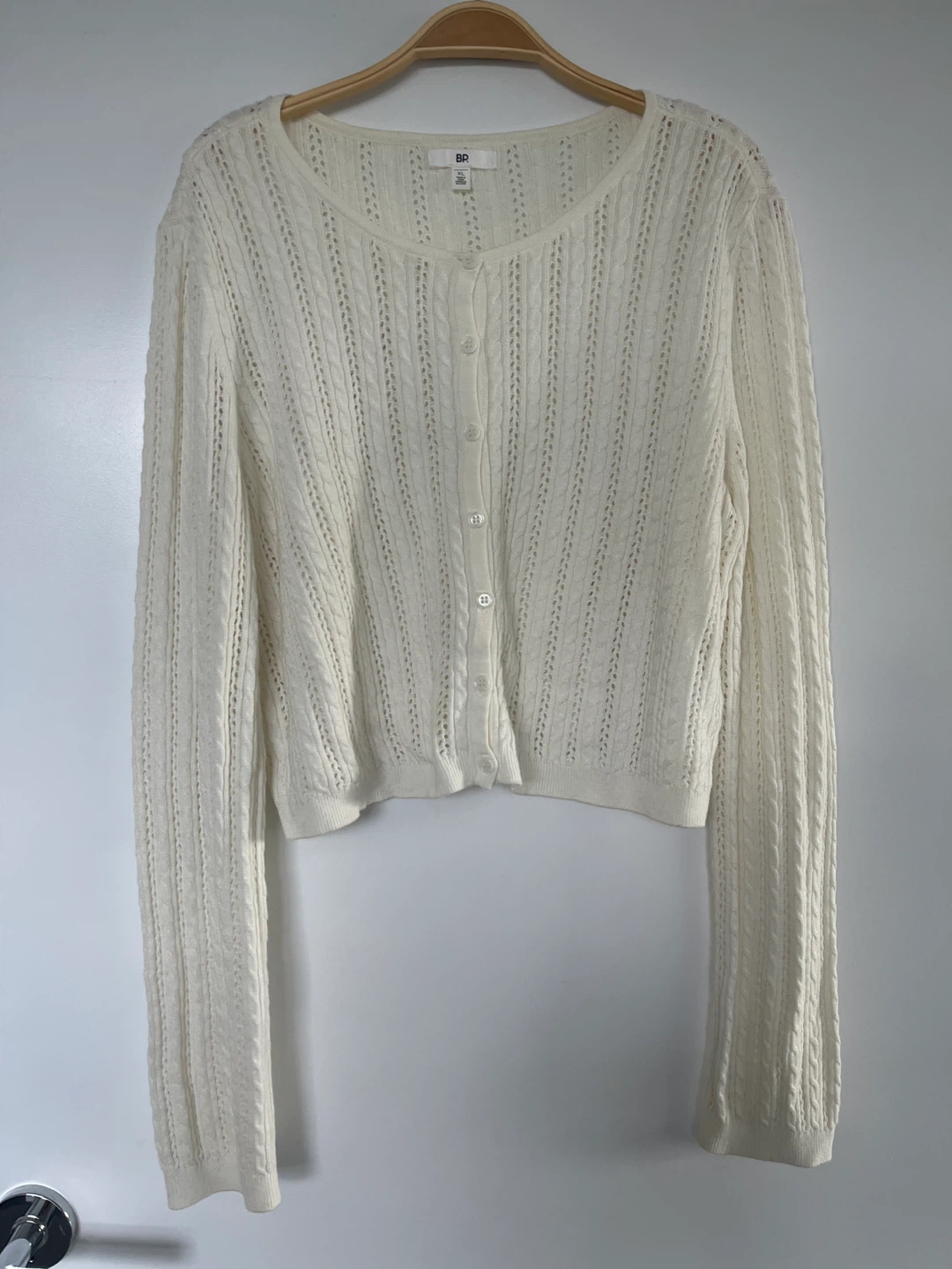 BP. Cream Cable Knit Button-Up Cardigan XL