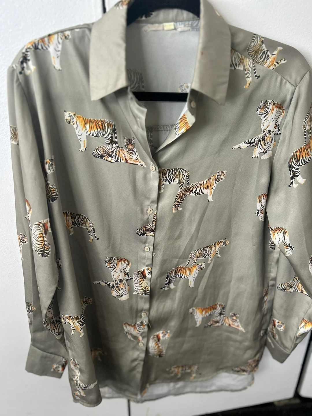 Tiger Print Button-Up Shirt