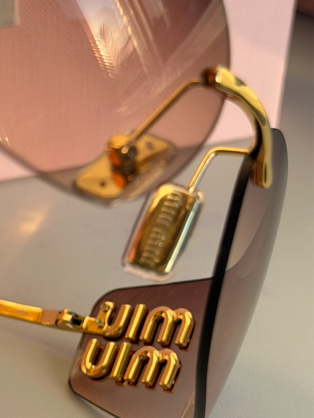 Rimless Shield Sunglasses Brown Gradient Lens Gold Accents - photo 2