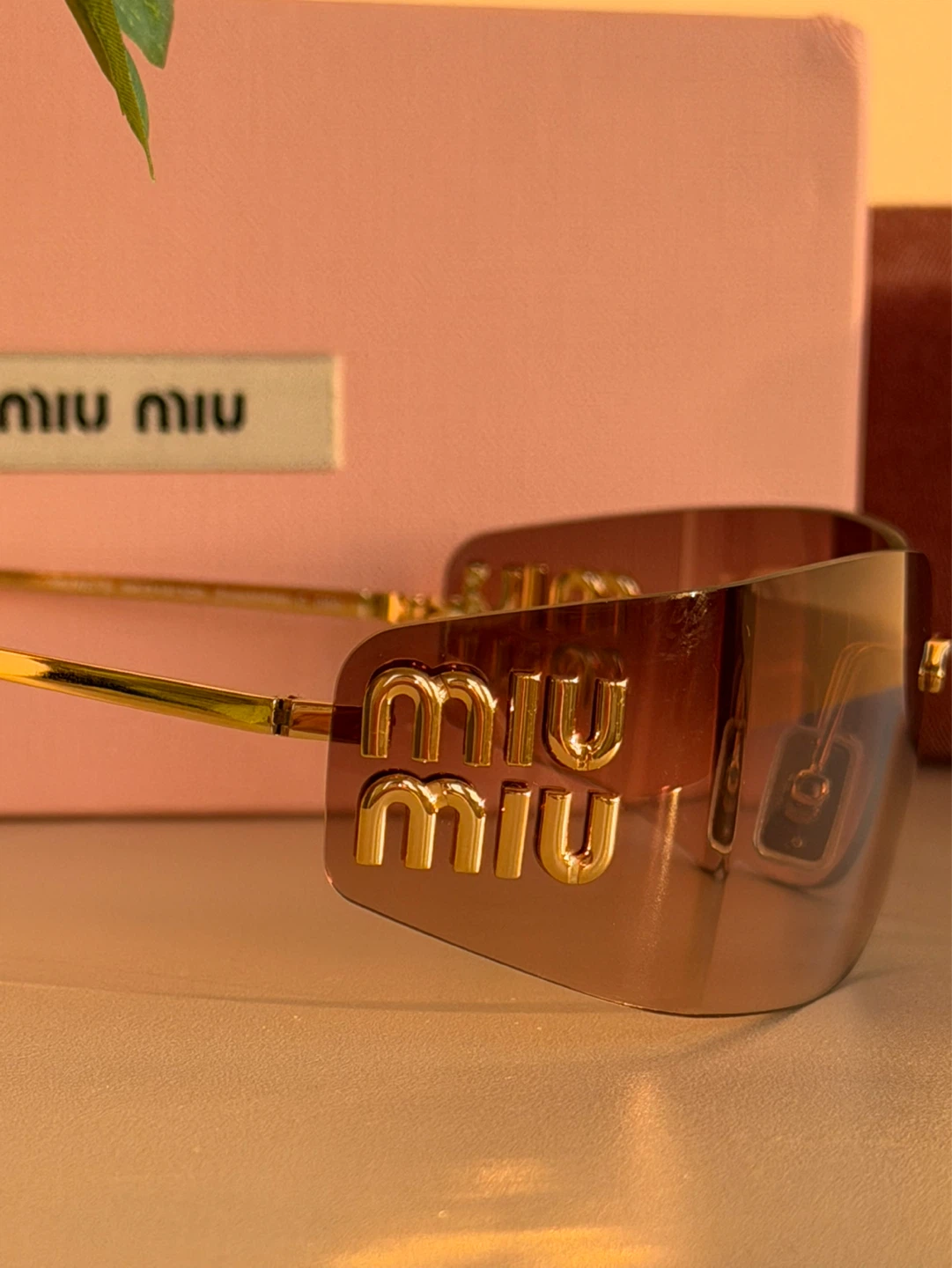 Rimless Shield Sunglasses Brown Gradient Lens Gold Accents - photo 3