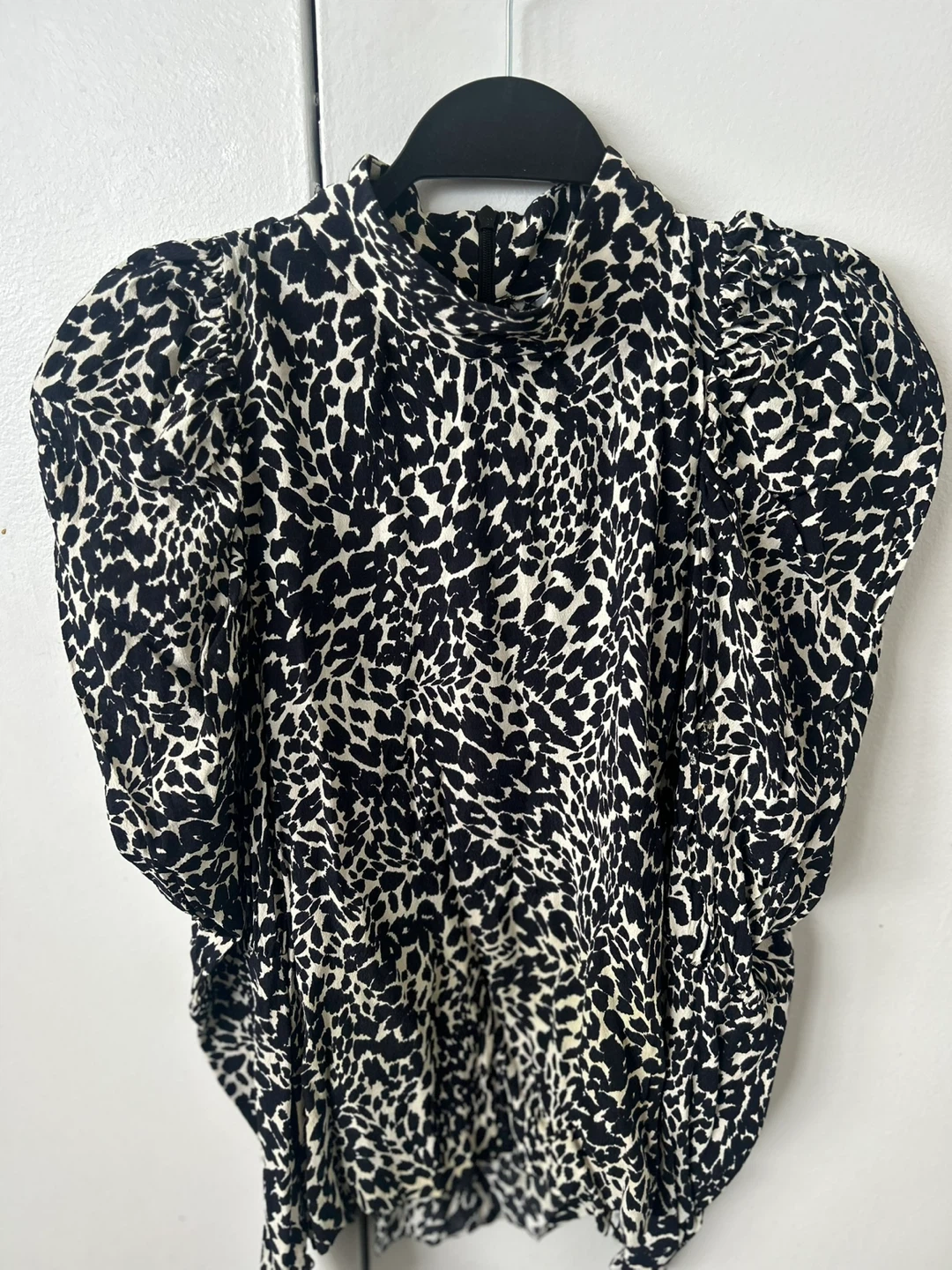 ZARA Leopard Print High Neck Puff Sleeve Blouse