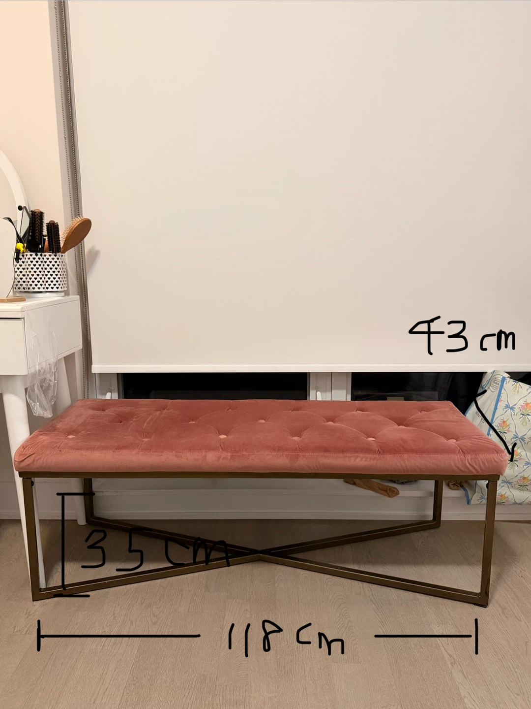 Pink Velvet Tufted Bench - photo 2