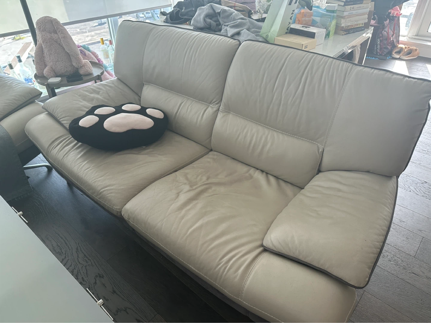 Used Beige Leather Sofa - photo 2