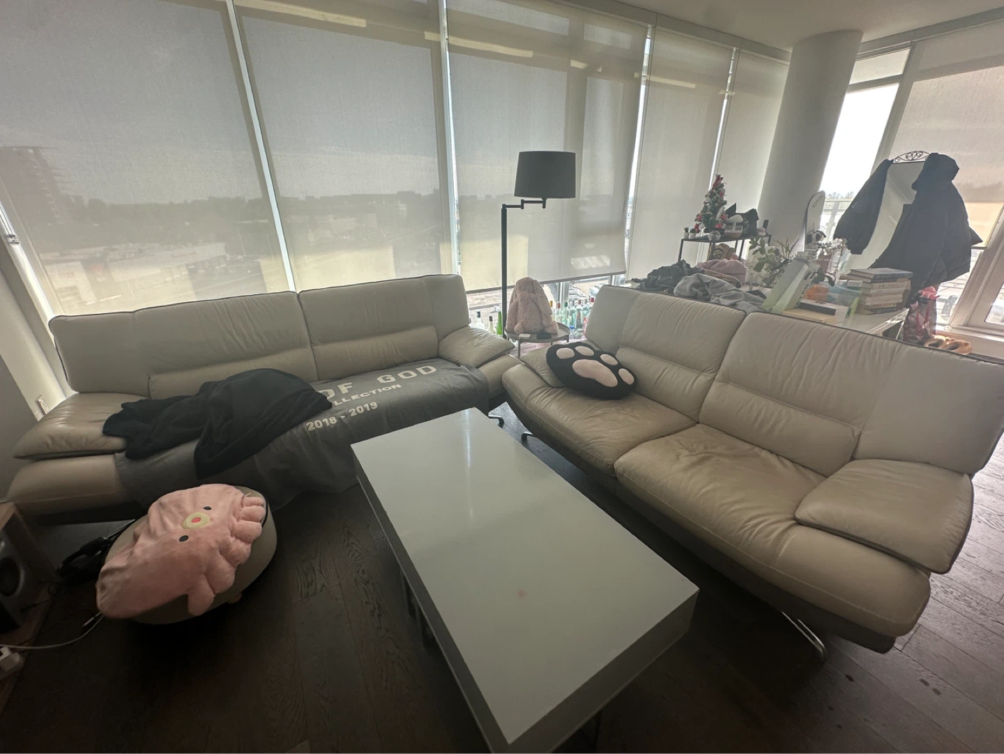 Used Beige Leather Sofa