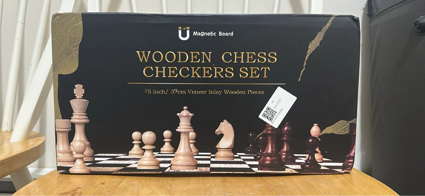 Wooden Chess and Checkers Set - Magnetic Board, 15 inch - photo 3