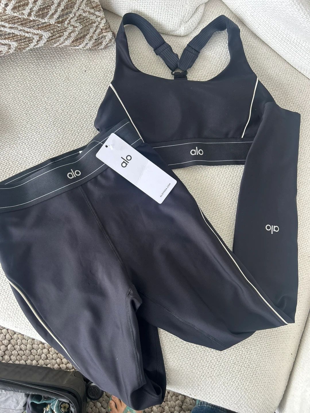 Alo Yoga Black Sports Bra and Leggings Set