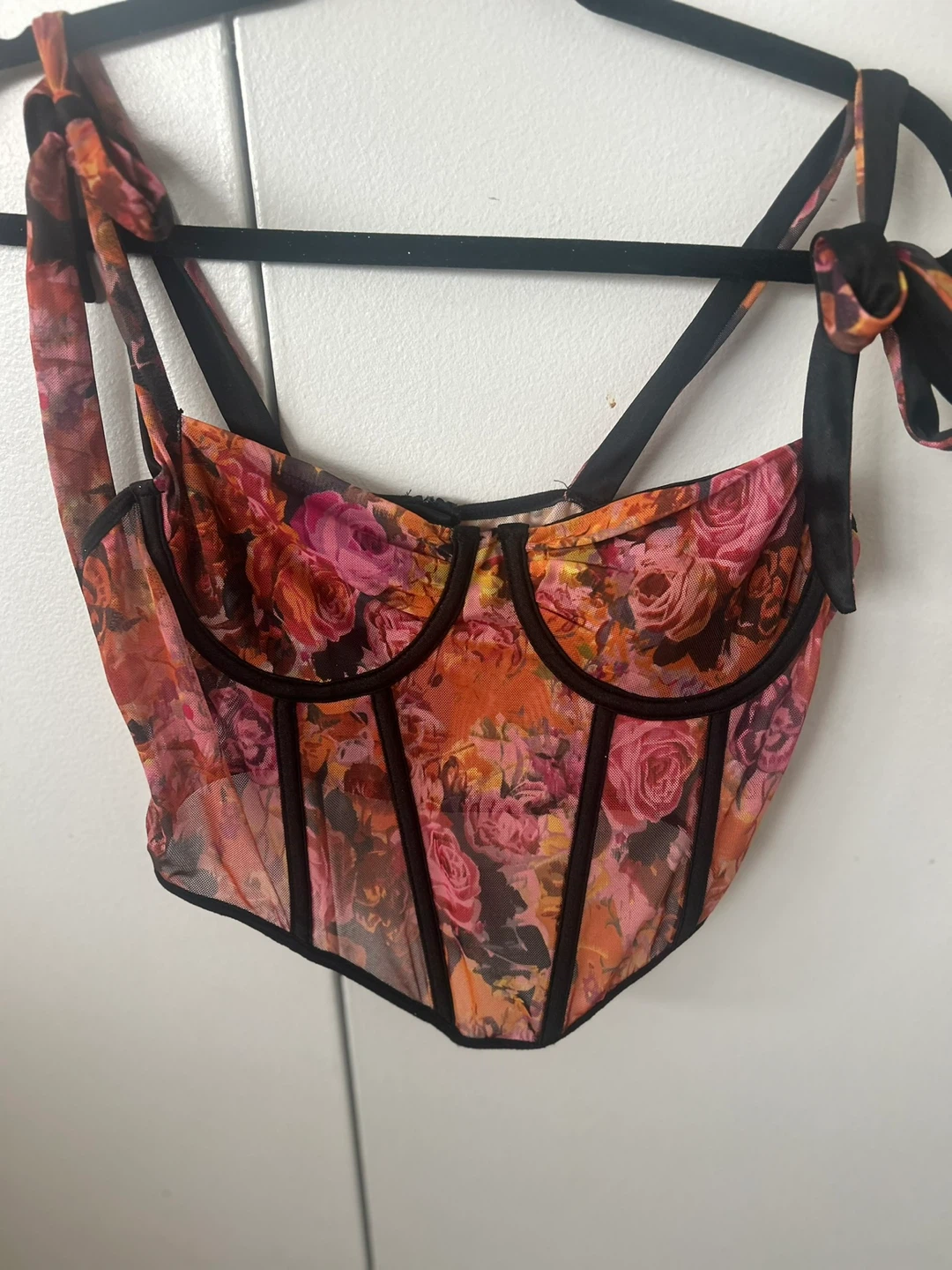 Floral Corset Top with Tie Straps