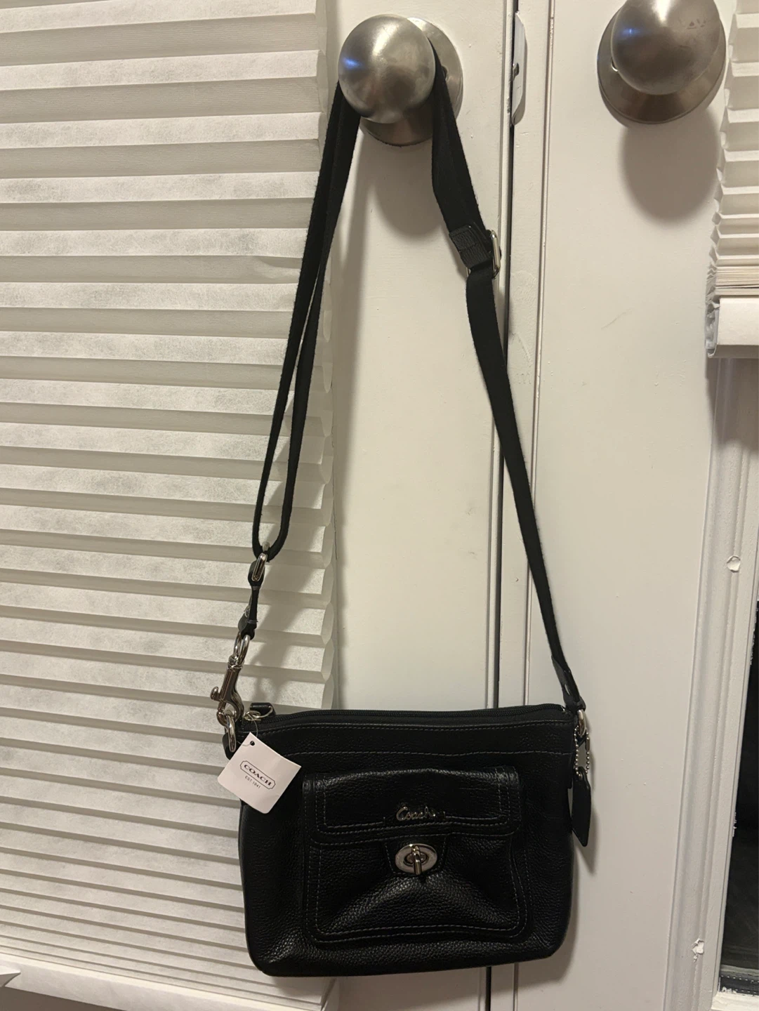 Coach Y2K Black Leather Turn Lock Pocket Crossbody Bag NWT