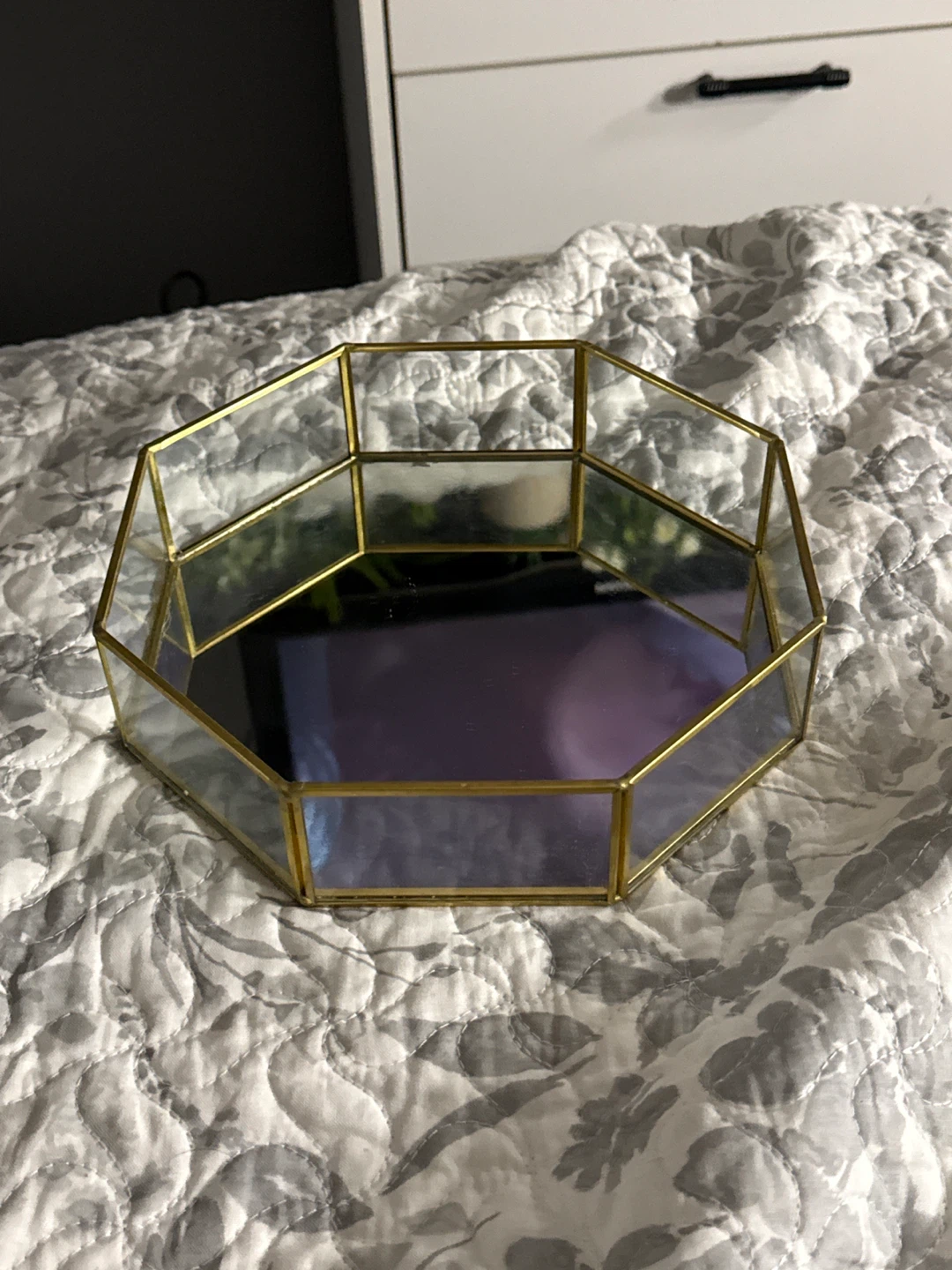 octagon mirror gold tray