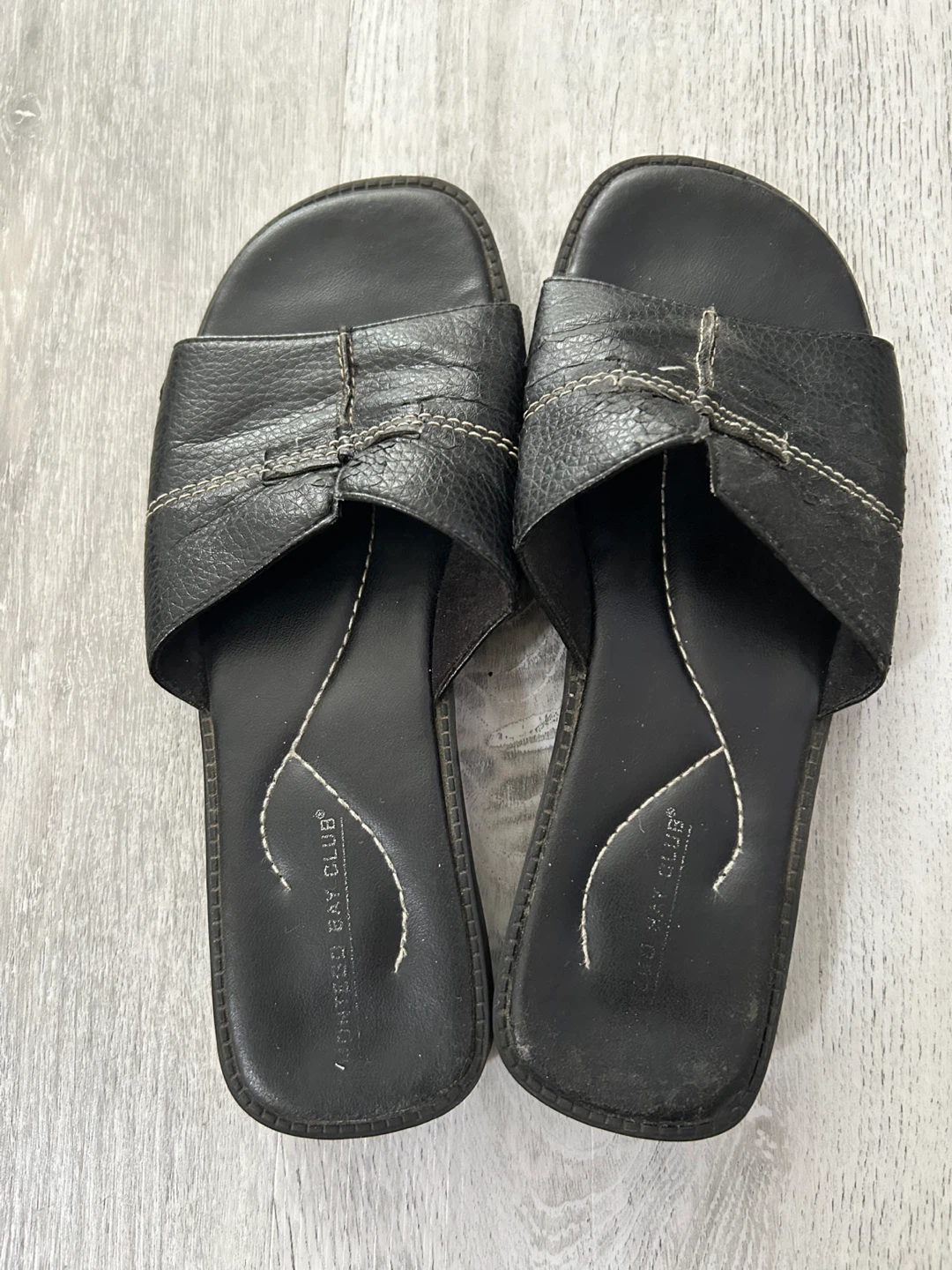 Basic Editions Black Leather Slides Size 8