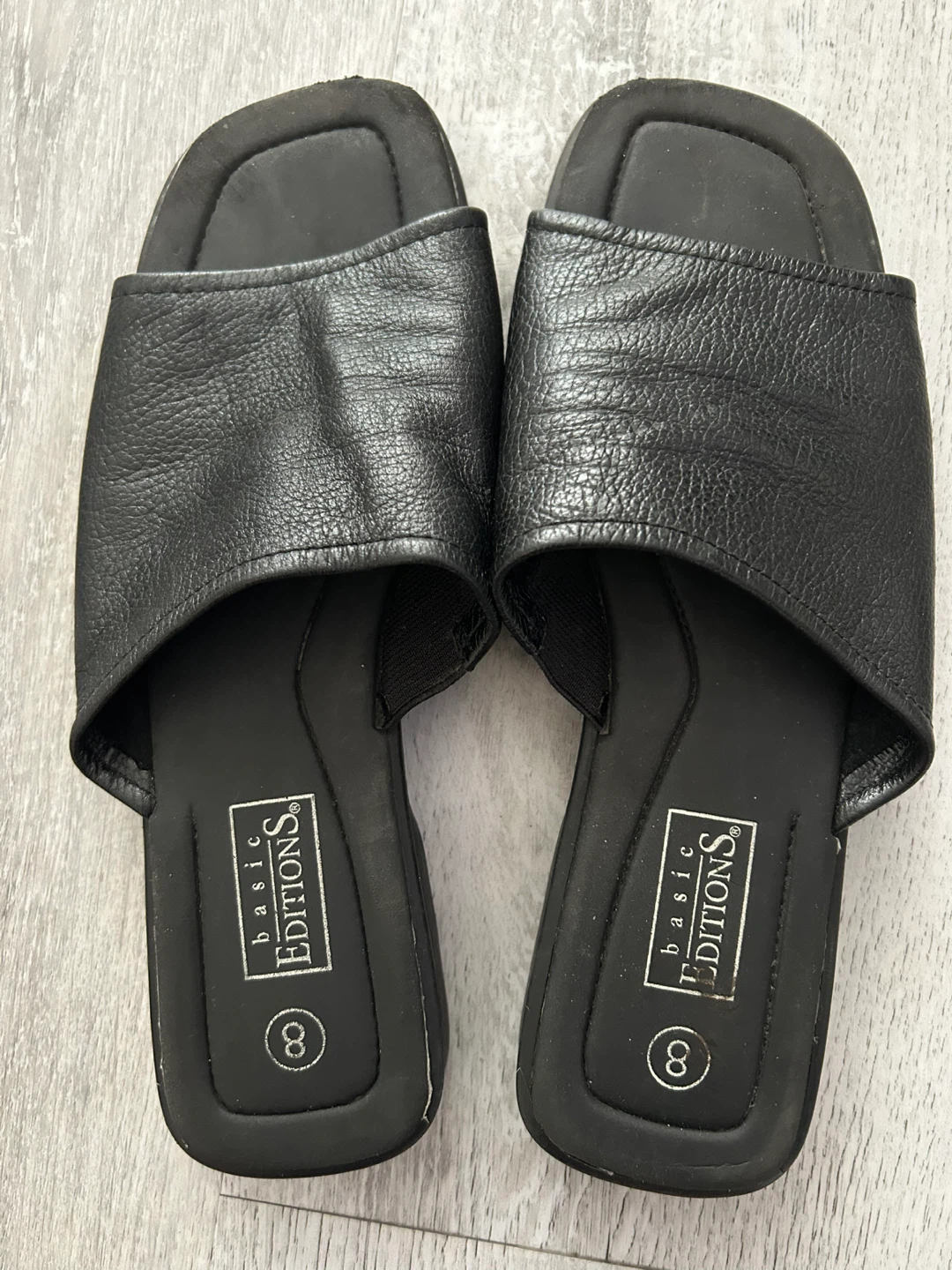 Basic Editions Black Leather Slides Size 8 - photo 3