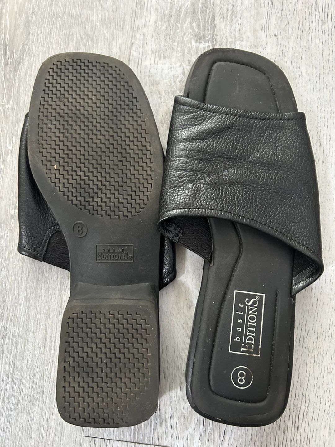 Basic Editions Black Leather Slides Size 8 - photo 4
