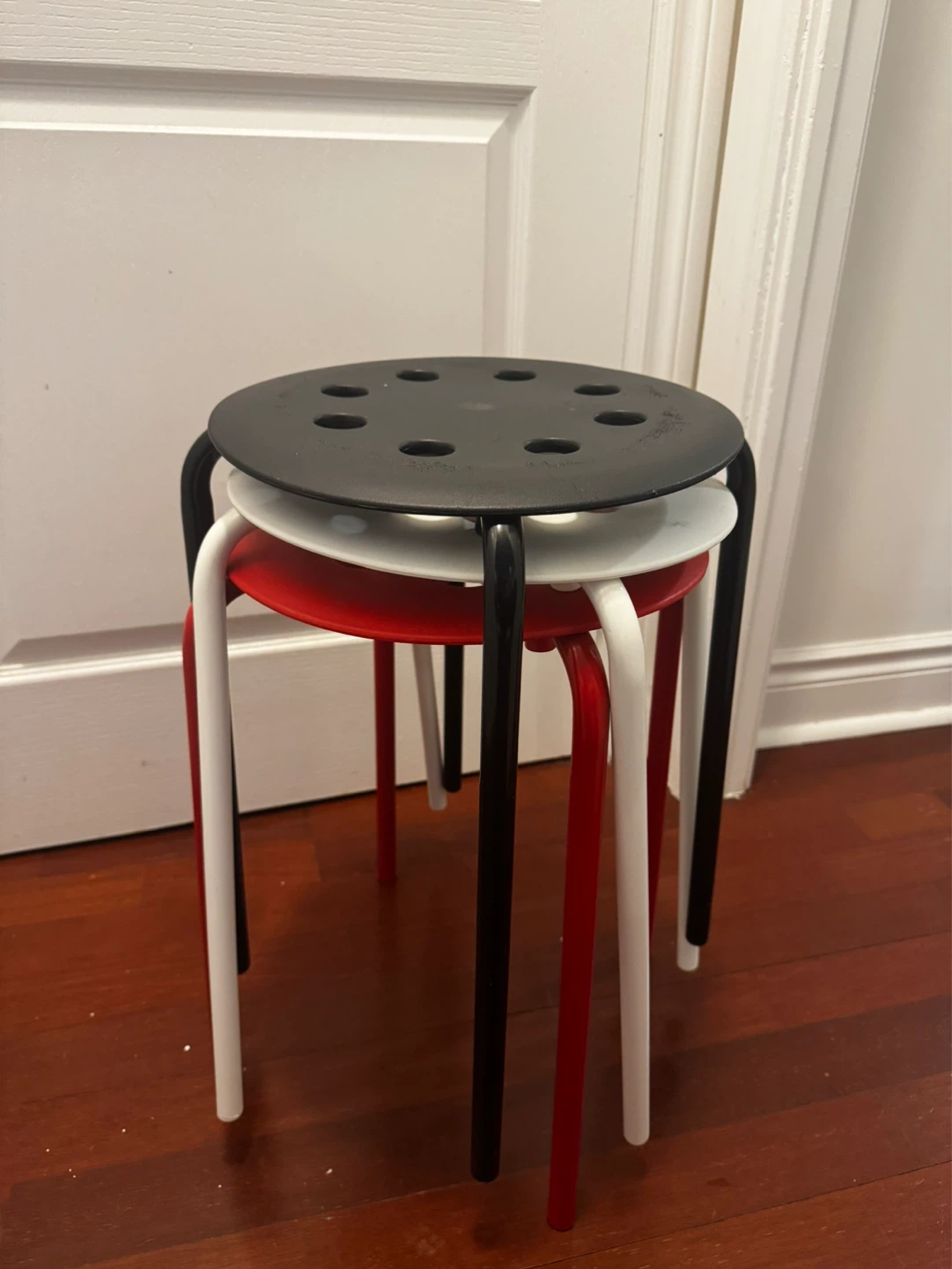 IKEA Marius Stools - White, Red & Black (Set of 3) - photo 2