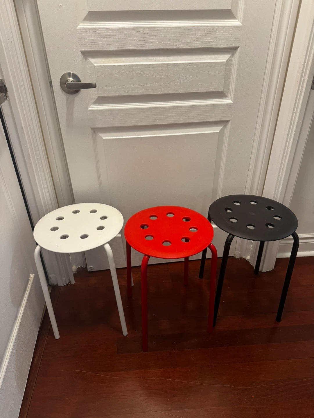 IKEA Marius Stools - White, Red & Black (Set of 3)