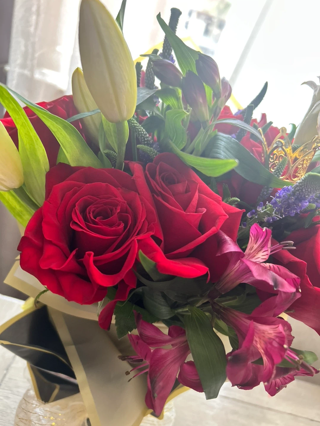 Mixed Flower Bouquet with Red Roses and Lilies