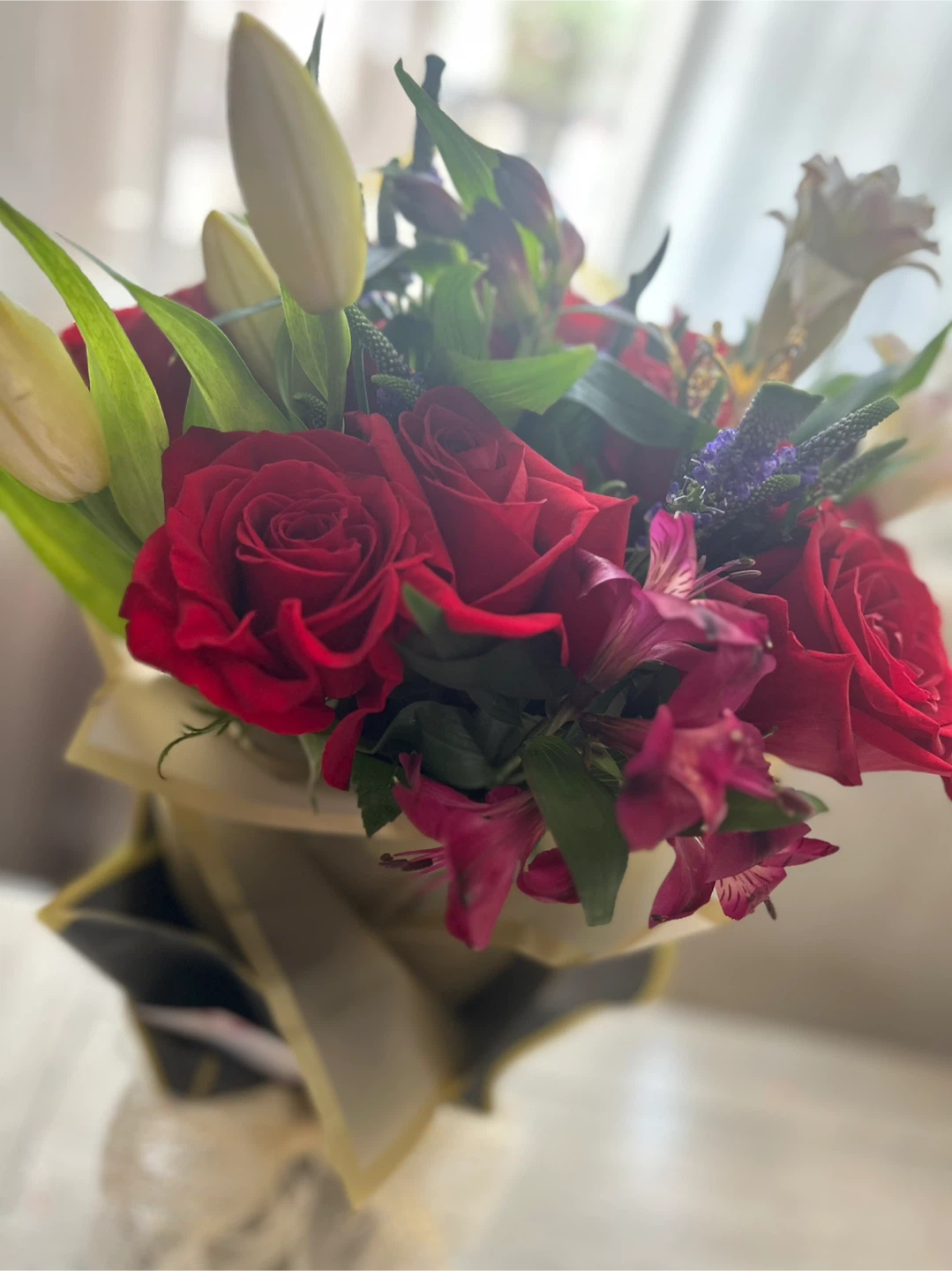 Mixed Flower Bouquet with Red Roses and Lilies - photo 3