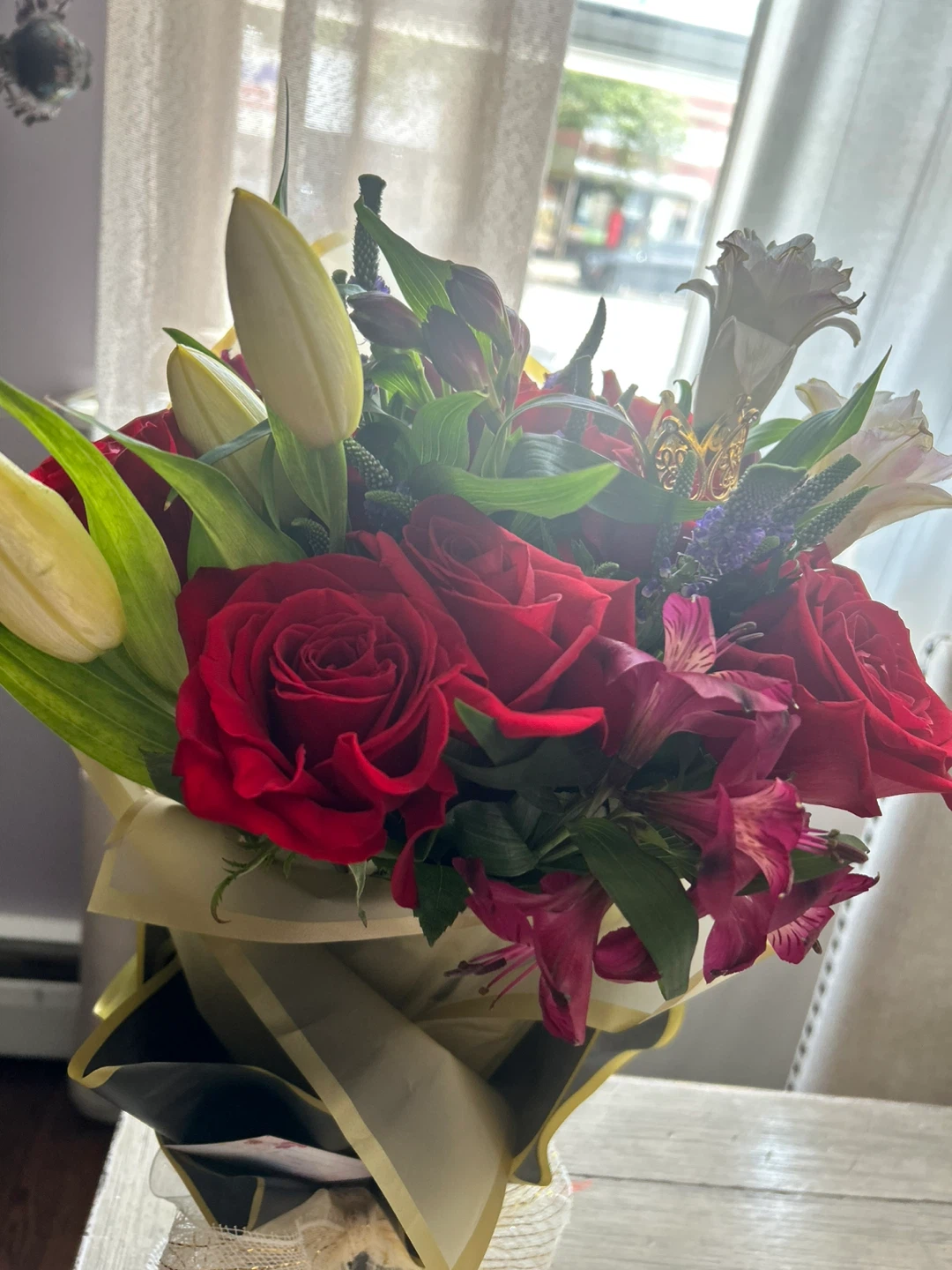 Mixed Flower Bouquet with Red Roses and Lilies - photo 2