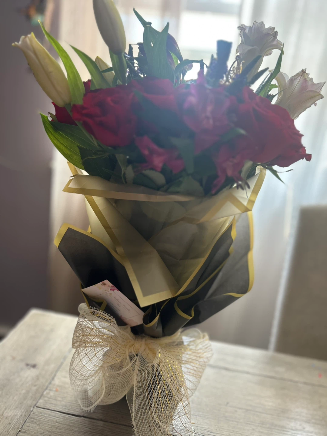 Mixed Flower Bouquet with Red Roses and Lilies - photo 4