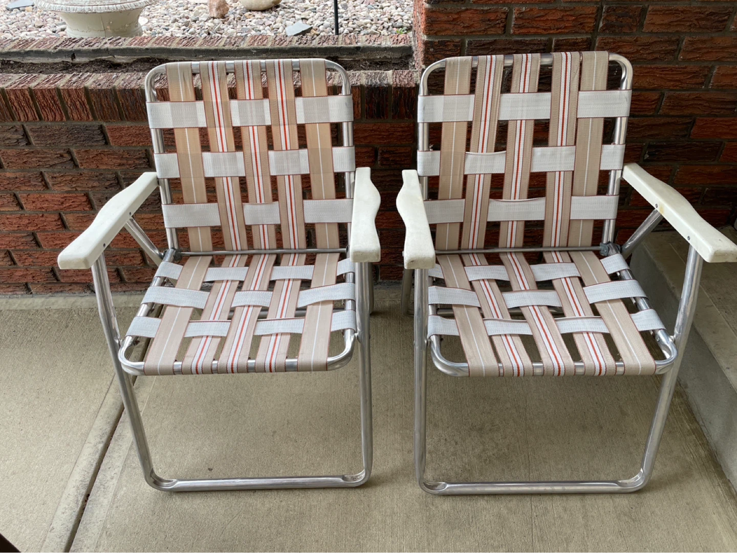 Set of 2 Vintage Webbed Folding Lawn Chairs
