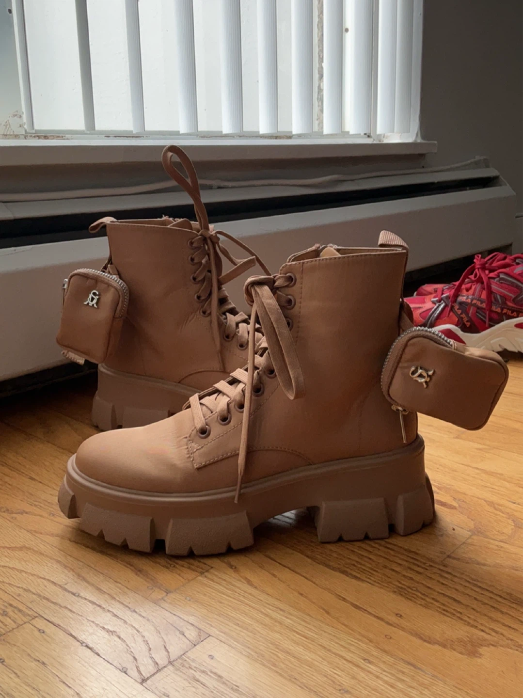 Steve Madden Tan Combat Boots with Zipper Pouch