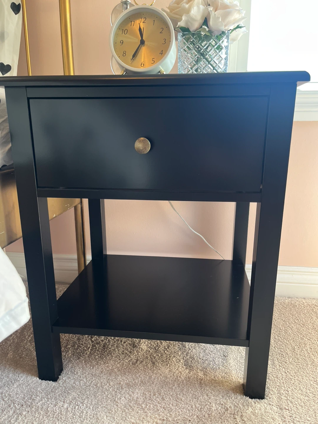 Black Nightstand with Drawer and Shelf - photo 2