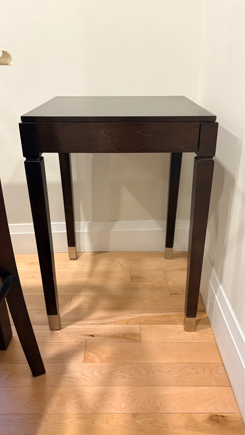 Dark Brown End Table with Silver Accents