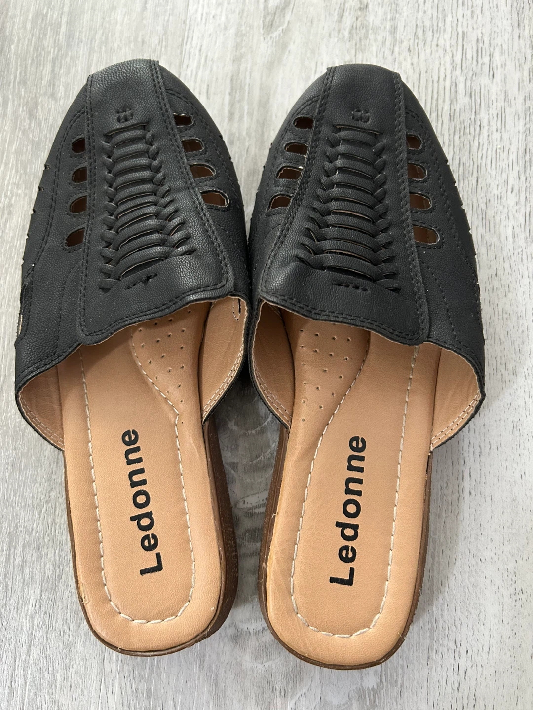 Ledonne Black Leather Cut-out Mules Women's Slip-on Shoes