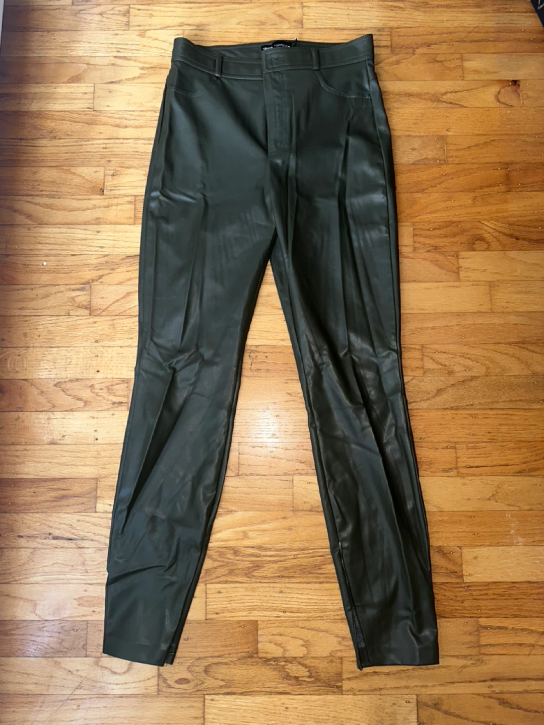 ZARA Faux Leather Pants Olive Green Size M