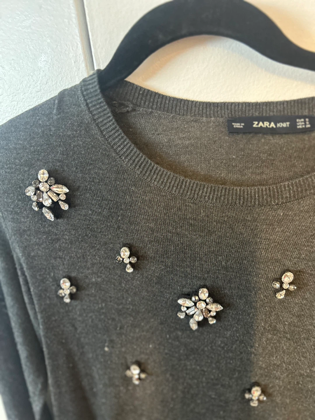 ZARA Knit Embellished Crew Neck Sweater