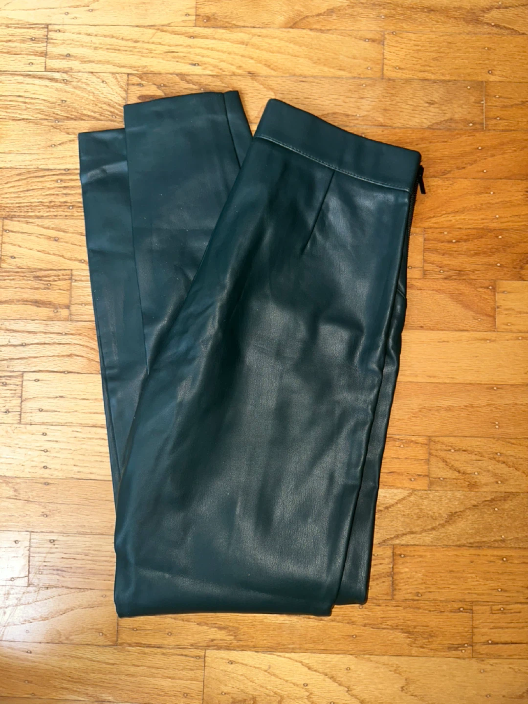 Zara Faux Leather Leggings - Green, Size S - photo 5