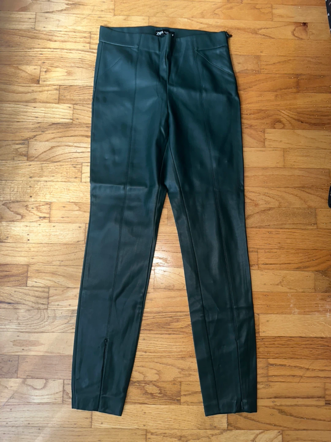 Zara Faux Leather Leggings - Green, Size S