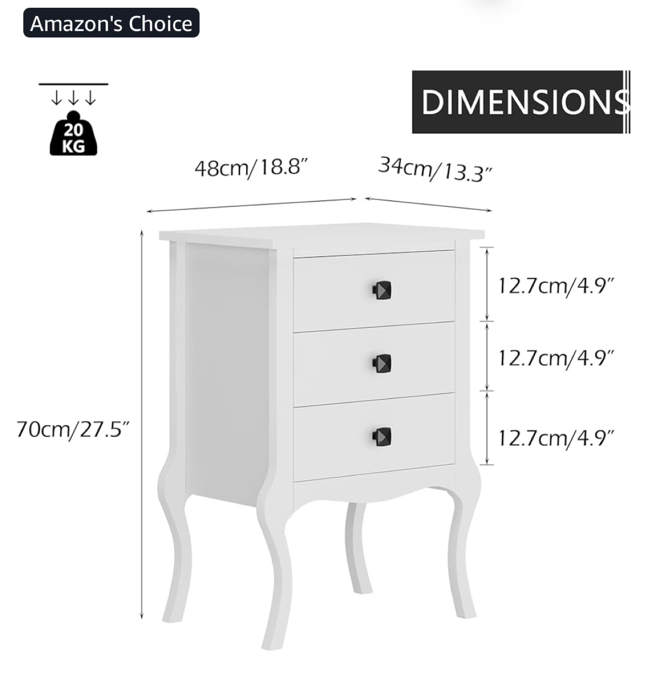 White 3-Drawer Nightstand - photo 2