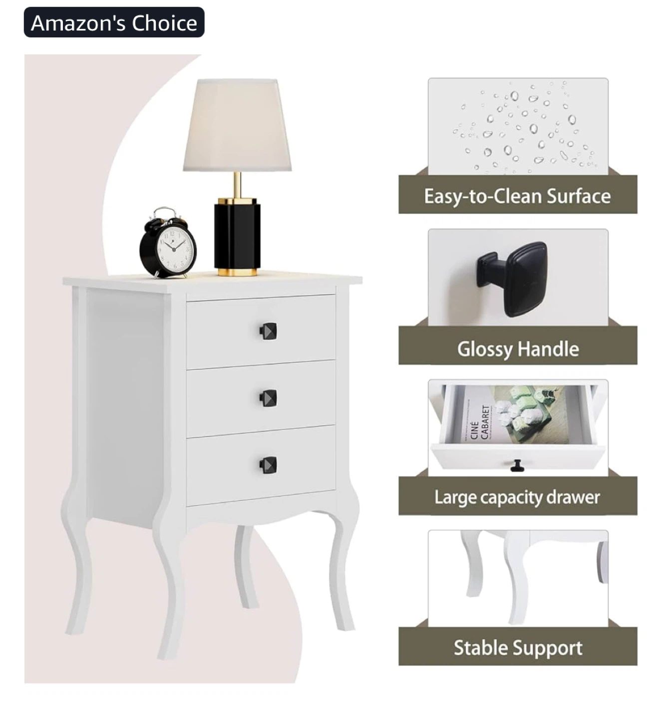 White 3-Drawer Nightstand - photo 3