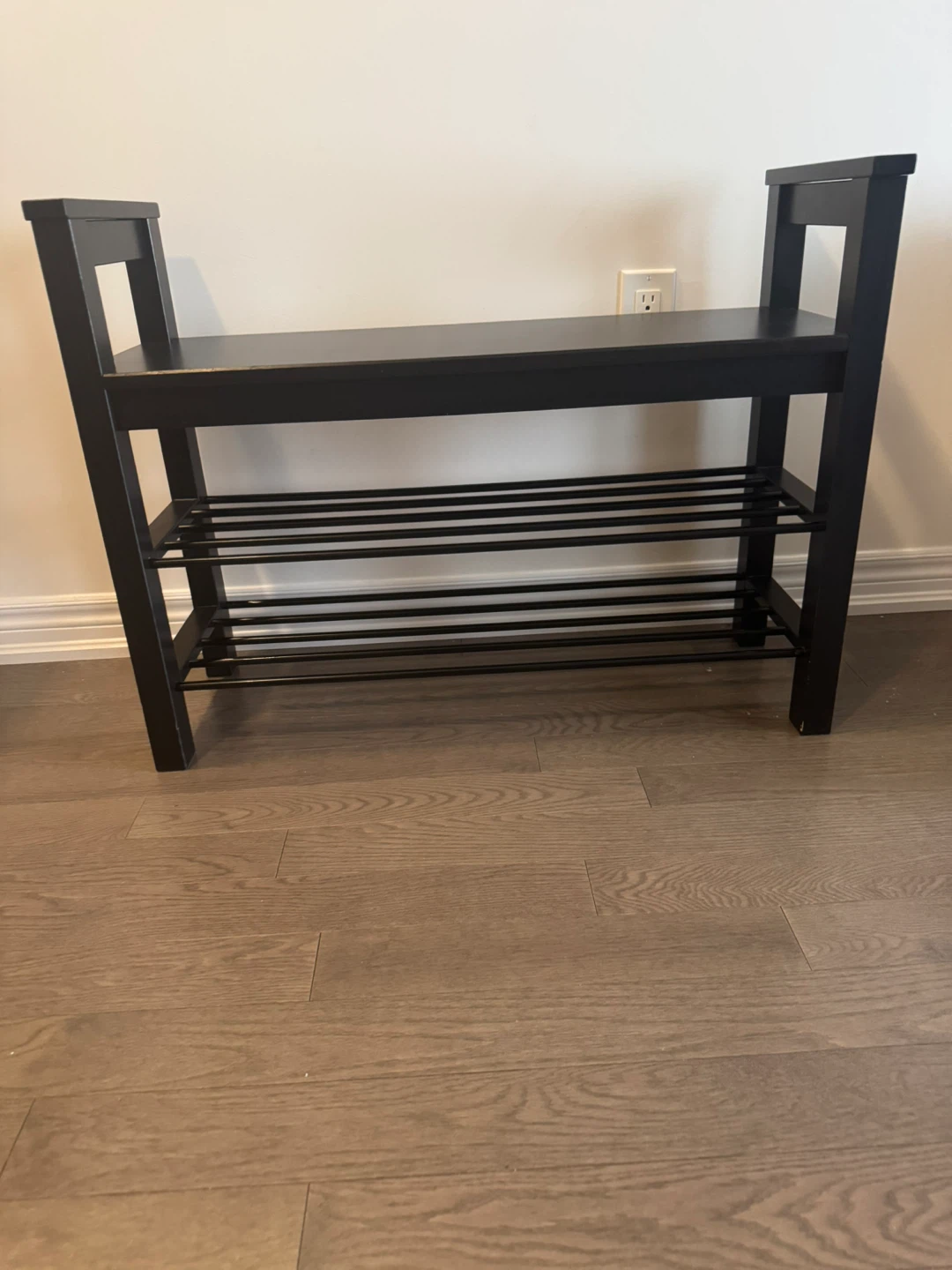 Ikea Black Wooden Bench with Shoe Rack