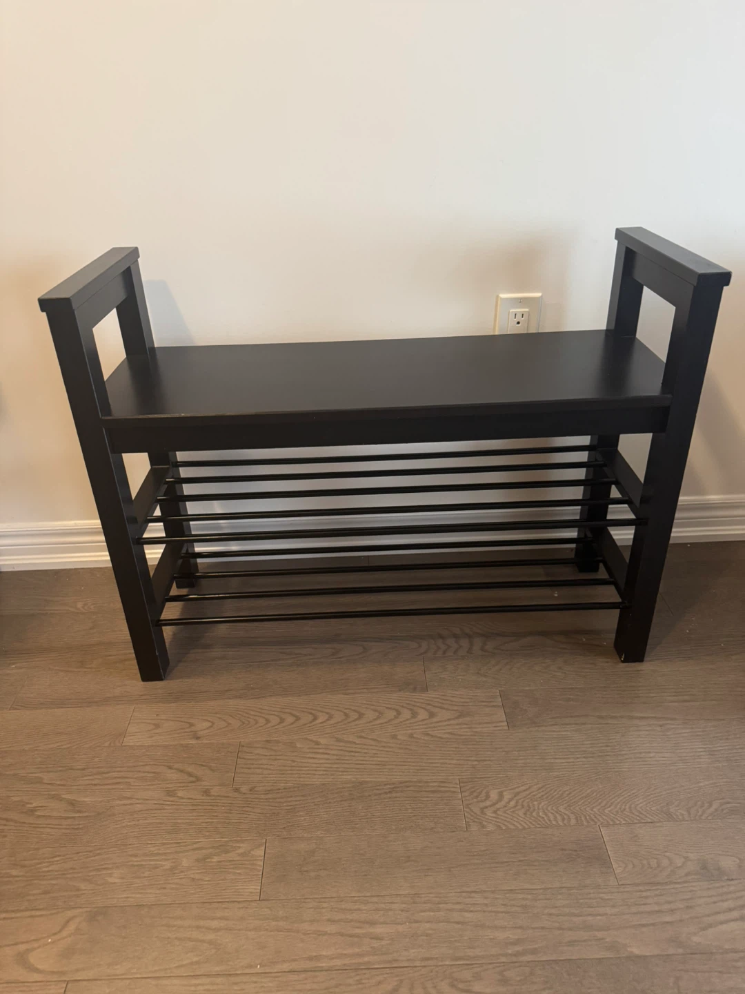Ikea Black Wooden Bench with Shoe Rack - photo 2