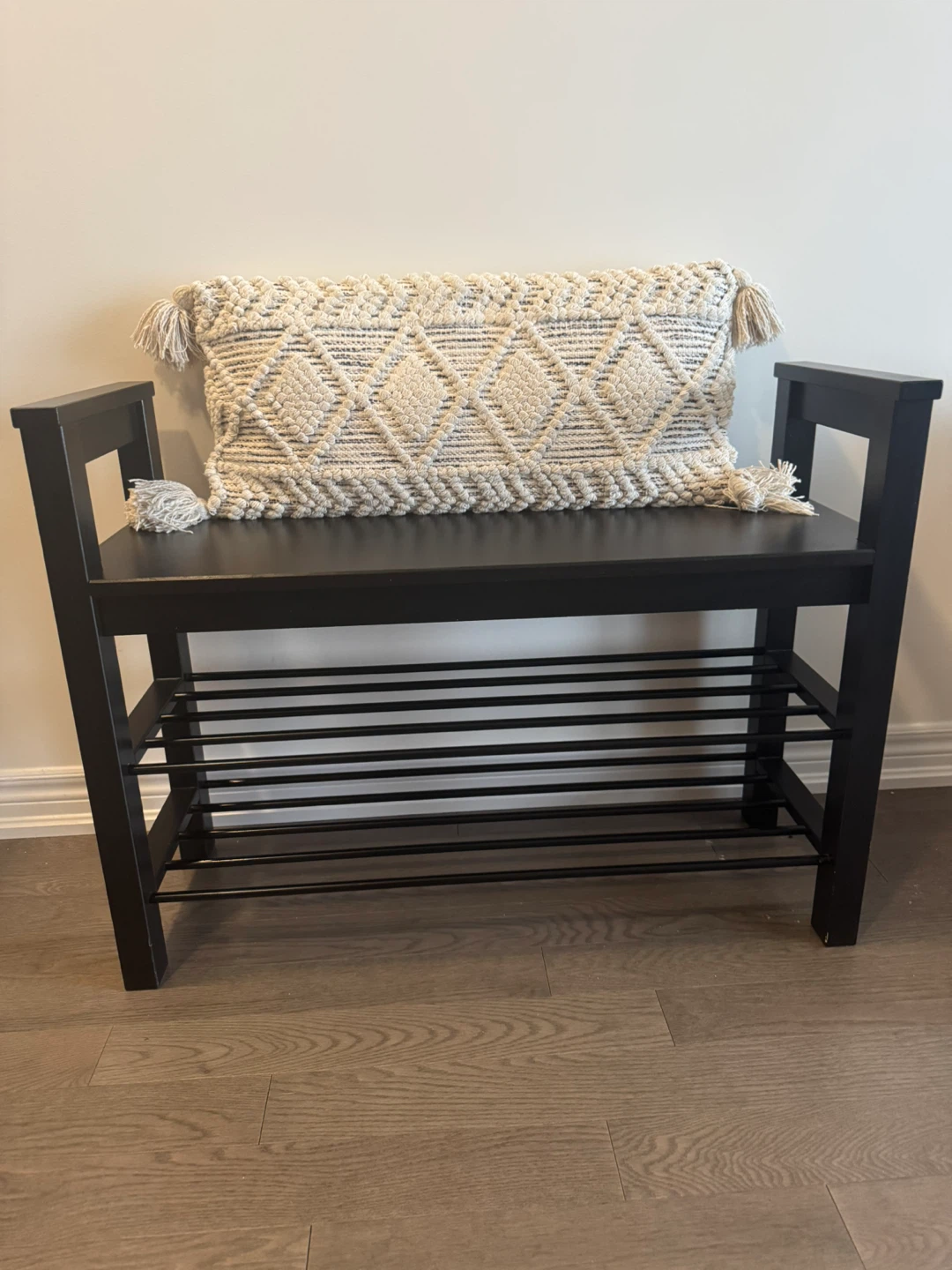 Ikea Black Wooden Bench with Shoe Rack - photo 3