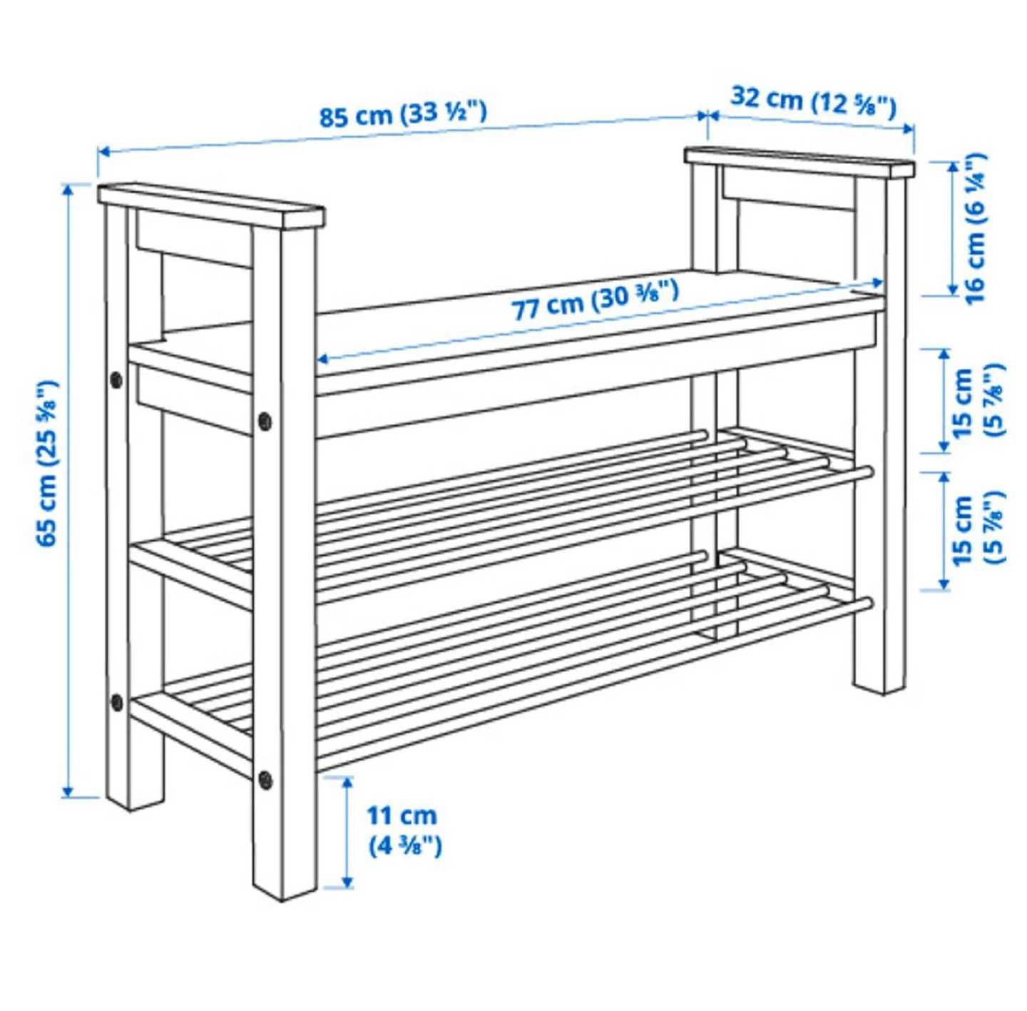 Ikea Black Wooden Bench with Shoe Rack - photo 4