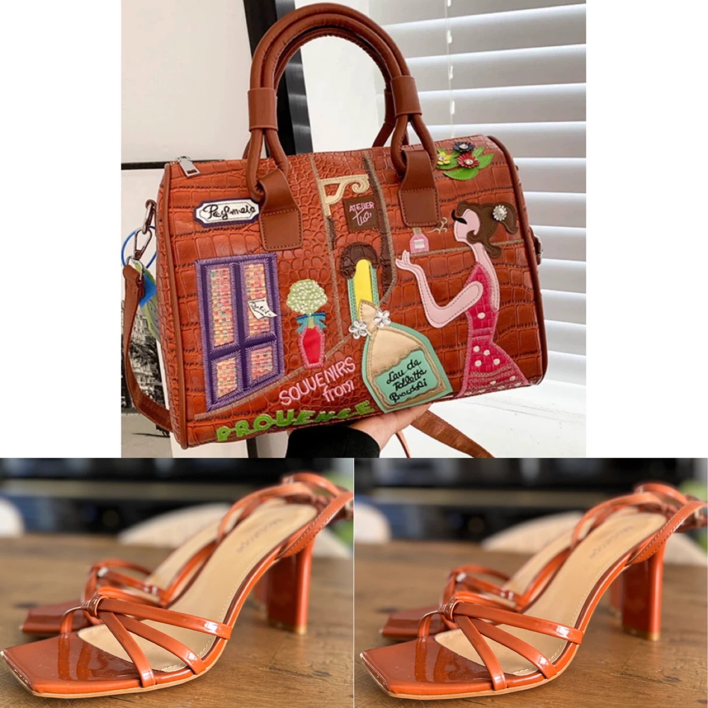 Patent Strappy Heels and Shoulder Bag