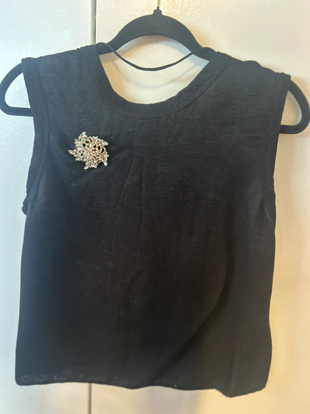Zara Woman Black Sleeveless Top with Brooch - Size XS
