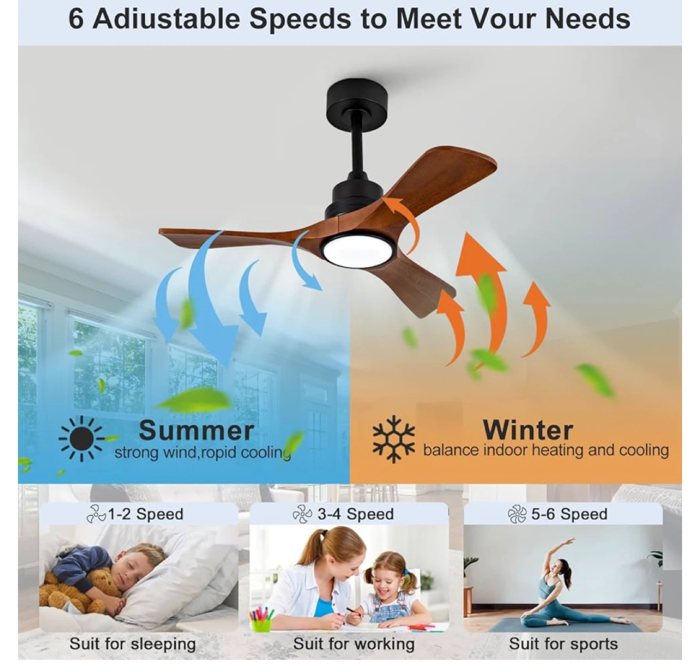 36" Modern Wood Ceiling Fan with Light - photo 3