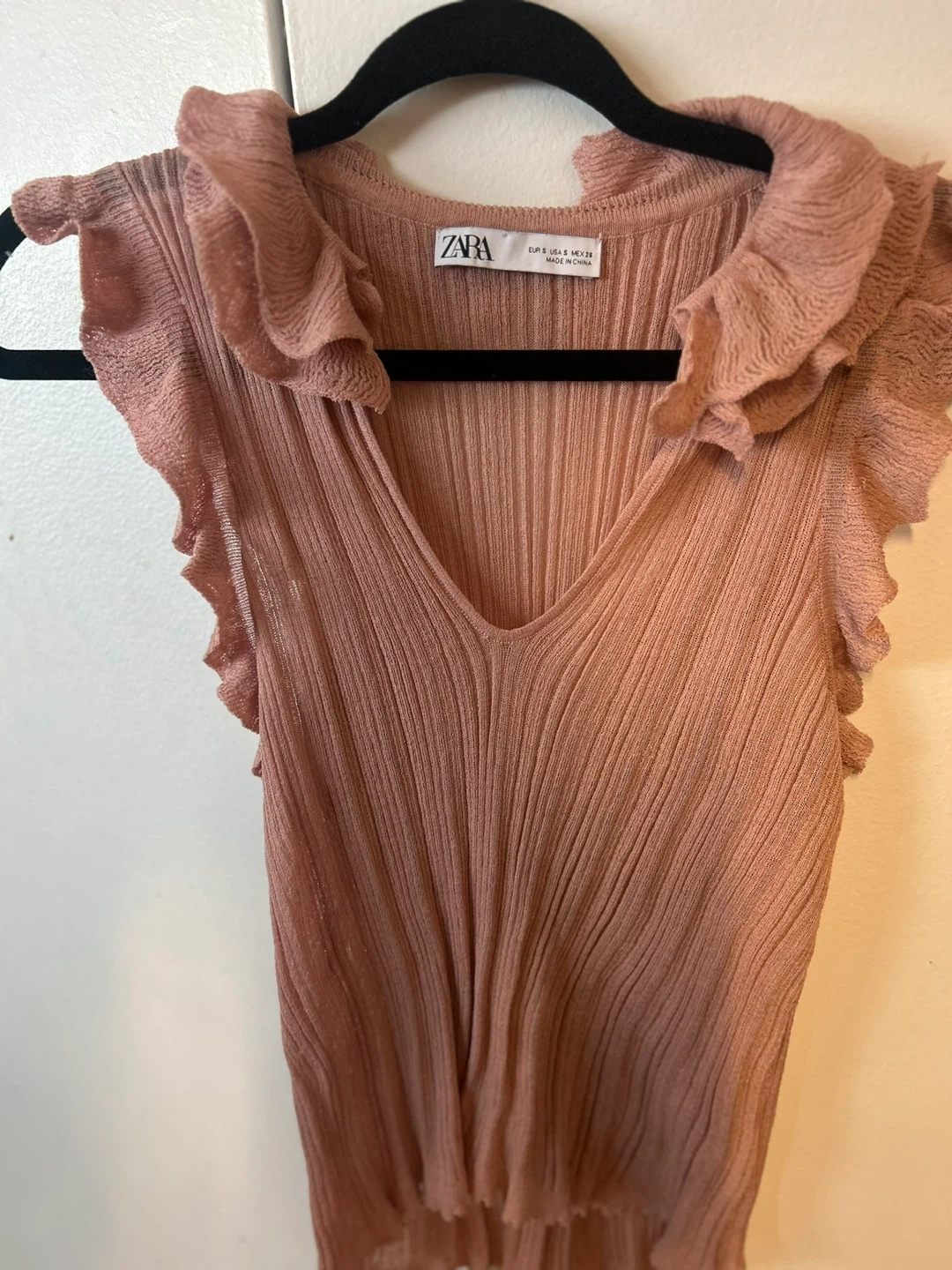 ZARA Pink Ruffle Trim V-Neck Knit Top - photo 2